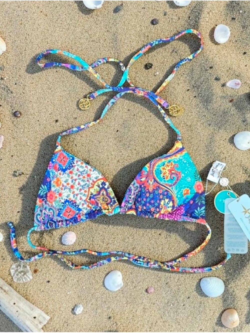Luli Fama Miami Wapisima Triangular Reverable Bright Paisley Print Bikini Top XS